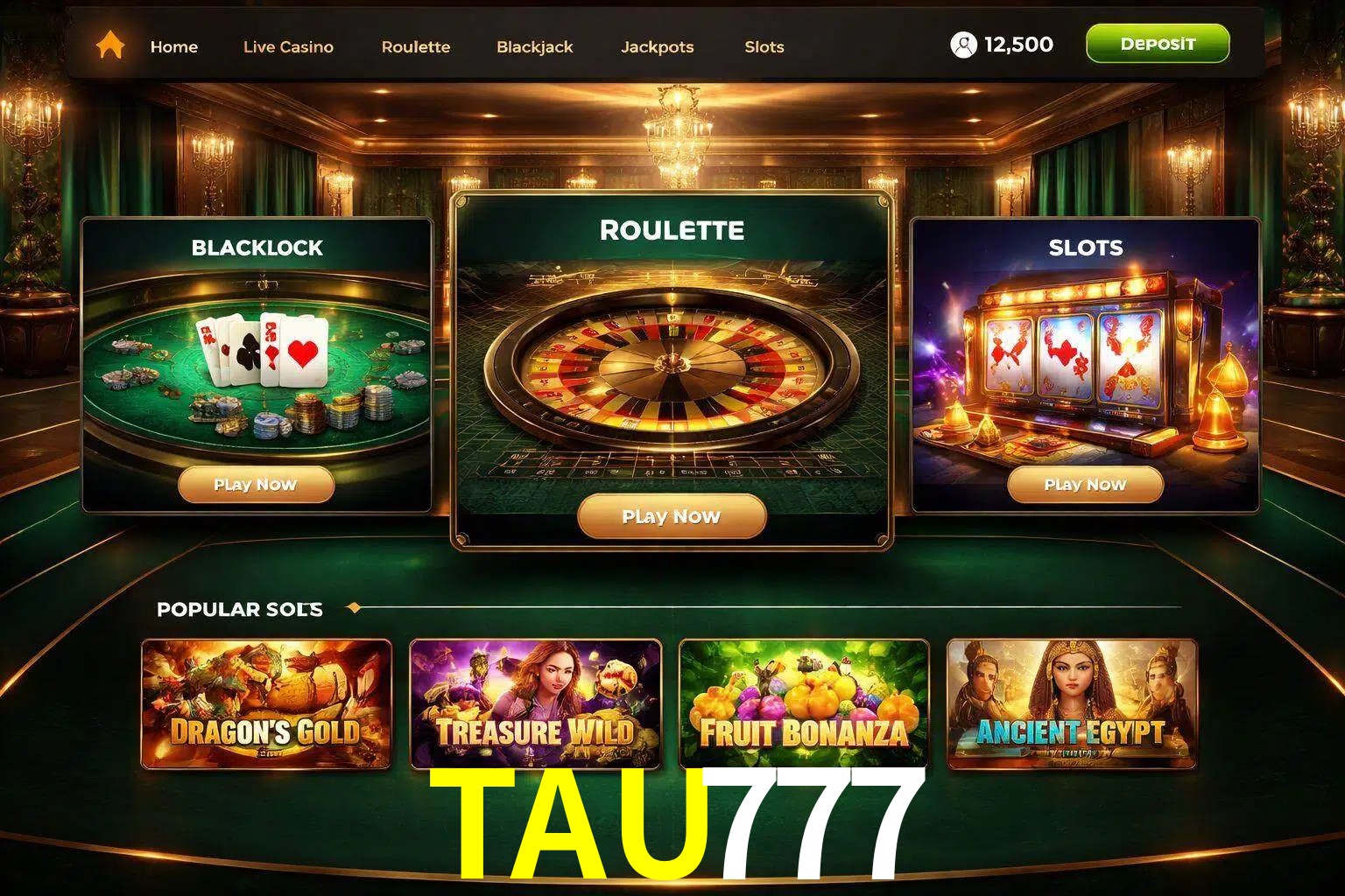 Vista de la plataforma TAU777 Casino mostrando categorías organizadas de juegos en línea